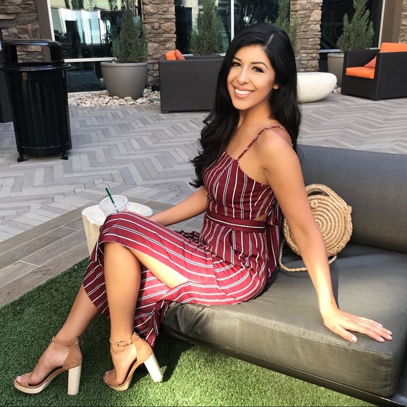 Nina Tie Back Striped Satin Jumpsuit Split Leg - Picture 2 of 3